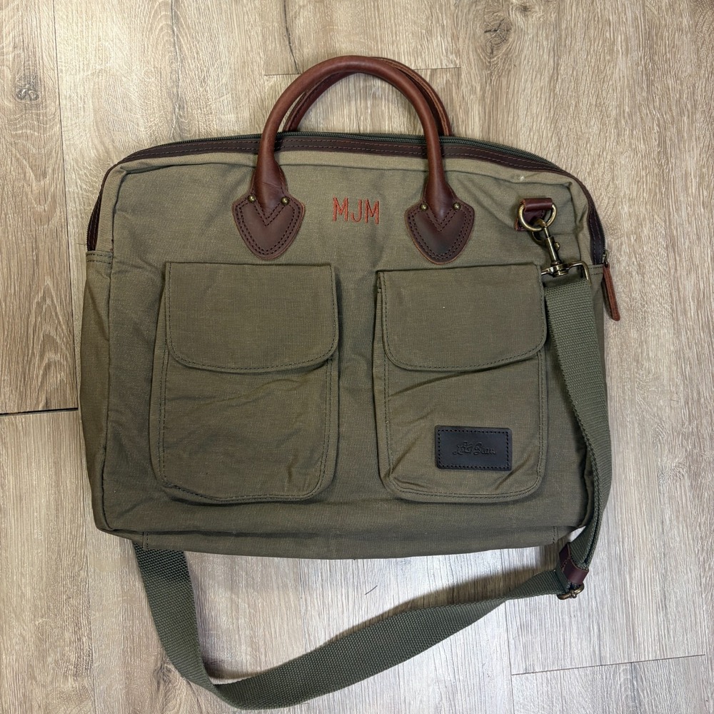 LL Bean Unisex Heritage Waxed Canvas Brown Messenger Bag Plaid Lining